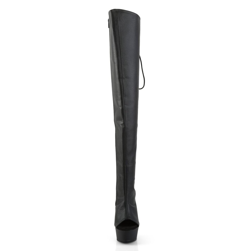Pleaser Delight 3019 Black Faux Leather Platform Stilettos Over The Knee Boots - Picture 2 of 5